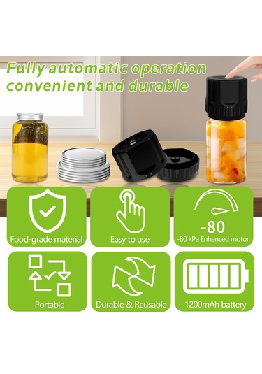 Wezone Mason Kavanozu Elektrikli Vakum Kapama Makinesi 3.5l 80kpa Lcd Ekranlı Type-c Şarjlı Otomatik Besin Muhafaza Aleti 10 Kapağı Ve Açıcı İle Siyah Siyah