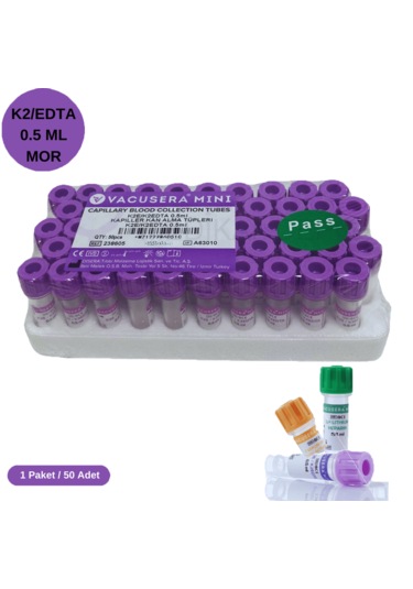 Vacusera K2 Edtalı Tüp 0,5 Ml Pediatrik Mor Kapak 50'li Paket