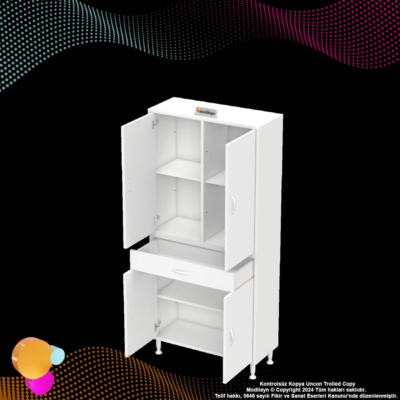 Sare Banyo Ve Mutfak Dolabı Çok Amaçlı Dolap Tek Çekmece 4 Kapak 3 Raf 6 Bölme 80x173x32,5 Cm Beyaz