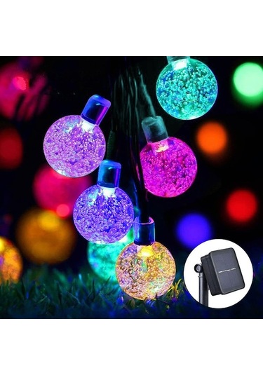 Güneş Enerjili Led Balon Işık Zinciri - 12m 100 Işık Renkli, Ip65 Su Geçirmez, 8 Aydınlatma Modu, Dış Mekan Dekorasyonu Renk Renk
