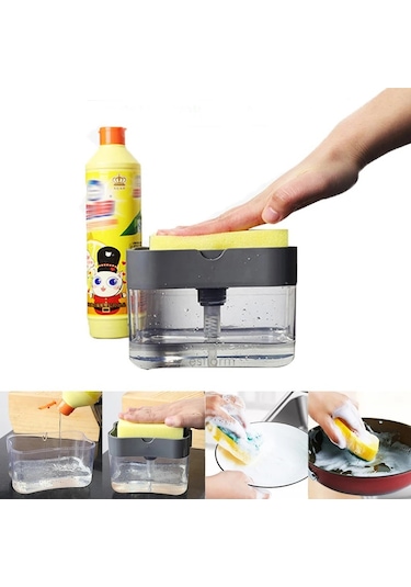 Gümüş-mutfak Aletleri Taşınabilir Deterjan Dispenseri Seti Mutfak Bulaşık Sabunu Kutusu İle Sünger Tutucu El Basın Köpük Sabunluk Pompası