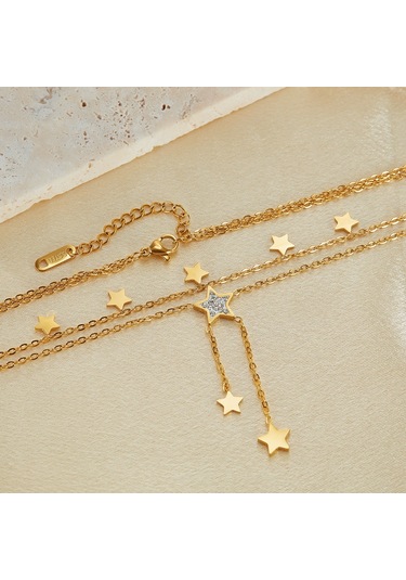 Sones Opk Gx2436 Paslanmaz Çelik Püskül Pentagram Kolye Yığma Kolye Altın