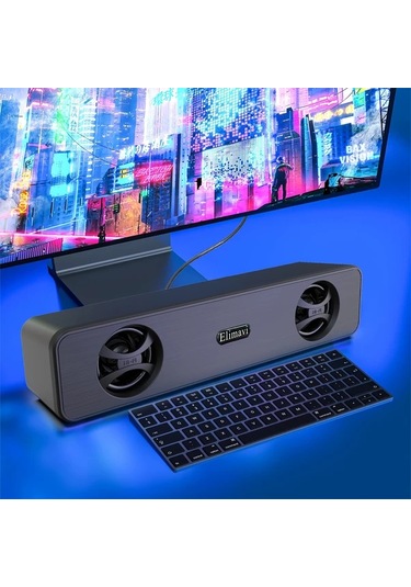 Primepickings Mikro Bilgisayar Hoparlörü Matte Black Kablolu Küçük Masaüstü Ses Sistemi