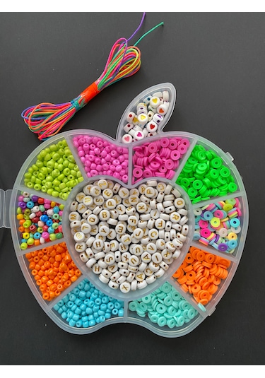 Elma Desenli Kutuda Kum Ve Fimo Takı Yapım Hobi Seti Kendin Yap