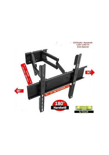 Dizayn Truva 42'' 65'' Çift Kollu Hareketli Tv Askı Aparatı Su Terazili