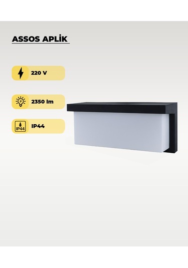 30w Assos Aplik 3200k Sarı Işık - Ip44 Siyah