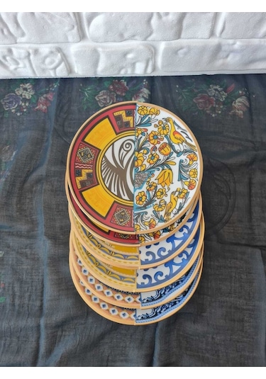 Karışık Pasta Tabağı 6 Kişilik Pasta Tabağı Seti Çok Renkli