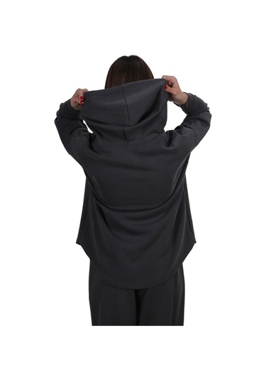 Kadın Modal Kumaş Yumuşak Dokulu Fermuarlı Rahat Kalıp Gri Kapüşonlu Ceket Hırka Gri