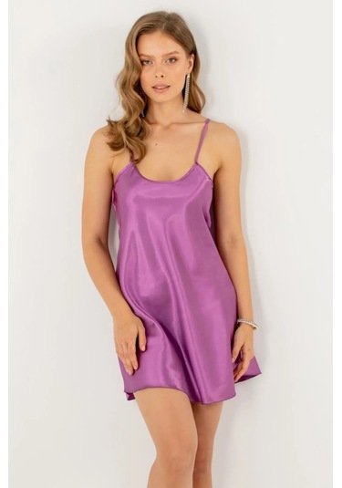 Faryanight Saten İp Askılı Şık Mini Gecelik Orkide Çok Renkli