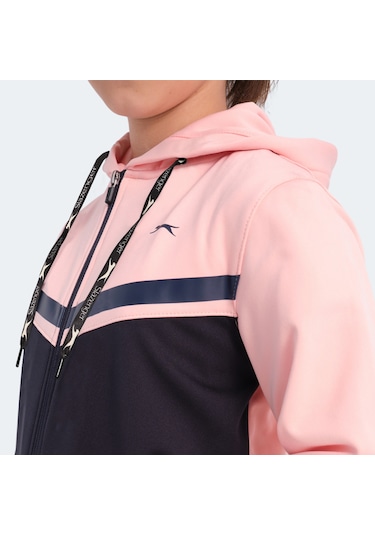 Slazenger NOON Çocuk Fermuarlı Kapüşonlu Cepli Lacivert / Pembe Eşofman Takımı