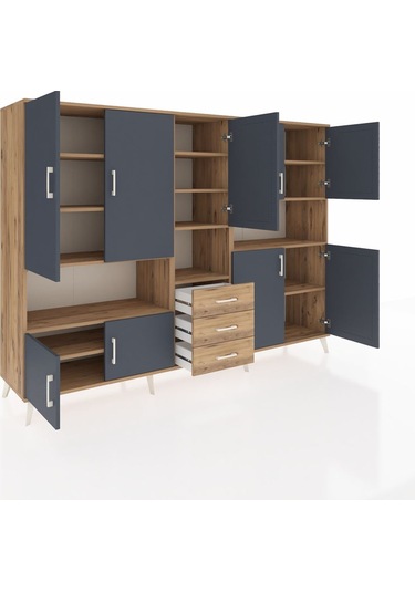 Hyperion Dolap 13 Raflı 3 Çekmeceli 9 Kapaklı 220x44x163 Çam-antr Çam-antrasit/çam