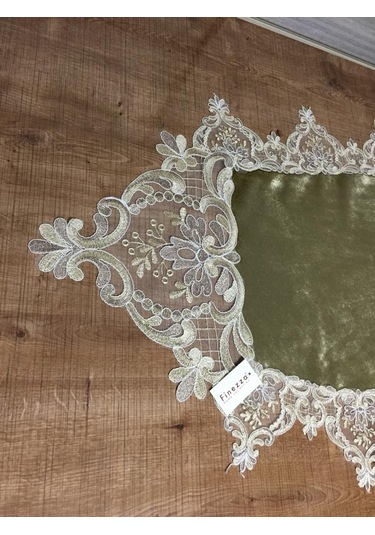 Gelin Çeyiz Yeşil Kadife Dantelli Runner
