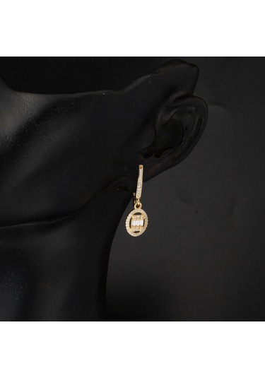 Oval Sallantılı Baget Altın Küpe 14 Ayar Kpca32584