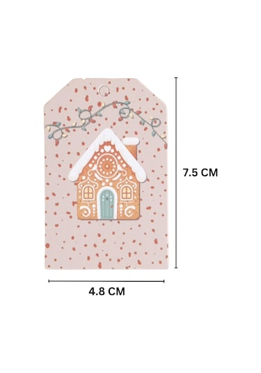 Yılbaşı Ev Temalı Hediye Etiketi, Yeniyıl, Noel Delikli Paketleme Kartı, 50 Adet-4.8x7.5 Cm, Krem