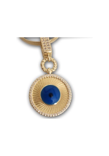 Uzel İtalyan Zincirli Mavi Boncuk Gözlü Kolye Mavi