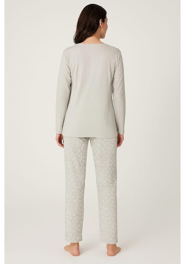 Kadın 06028 Raporlu İnterlok Uzun Kol Pijamatakımı Yeşil Yeşil