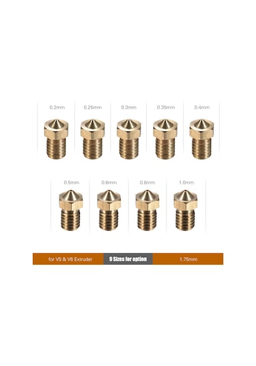 Lemestar V5/v6 Eksüdere Uyumlu 1.75mm Girişli Bakır Nozzle 0.2-1.0mm Çıkış - 3d Yazıcı Baskı Başkanı