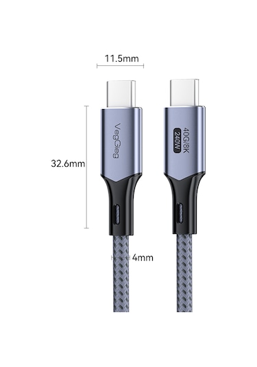 Veggieg Usb 4.0 E-mark 240w 40gbps Thunderbolt 4 8k 60hz Type-c Görüntü Hızlı Şarj Ve Data Kablosu 50 Cm