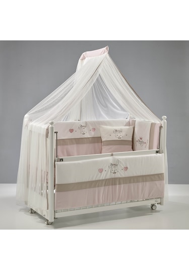 Meltem Kids Mondo Sallanır Ahşap Anne Yanı Beşik 60x120 CM ( Beyaz- Pretty) Pembe