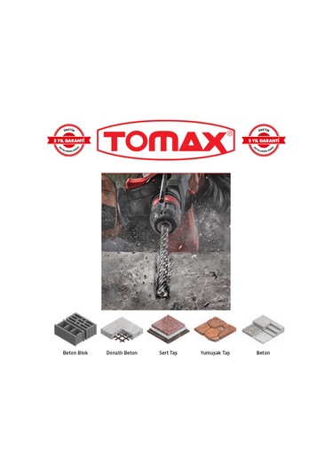 Tomax Sds Plus 9x210 Mm 4 Elmaslı Beton Ve Duvar Delme Matkap Ucu 5'li Paket Crmo