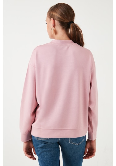 Lela Streç Bisiklet Yaka Oversize Fit Scuba Bayan Sweat 5865879 Gül