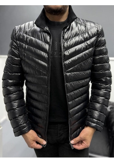 Avni Ceylan Erkek Parlak Şık Slim Fit Kışlık Şişme Mont Siyah