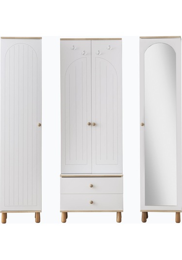 Dejavu Asklıklı Çekmeceli Ayakkabılık Portmanto 160x40x204cm Beyaz