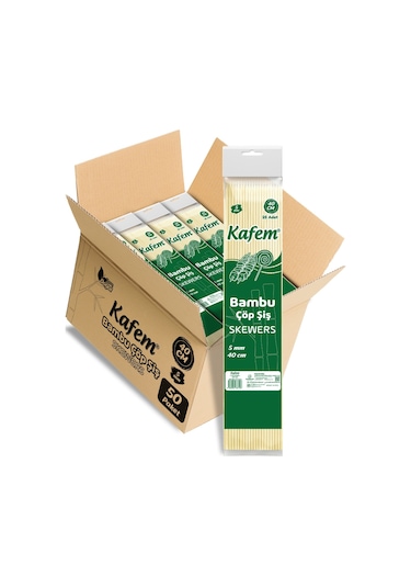 Kafem Bambu Çöp Şiş 40 CM 5 MM 25 Li x 50 Paket