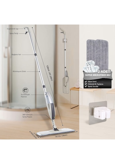 Hymark Sprey Mop Su Deterjan Hazneli 360 Derece Dönen Mikrofiber Bez Temizlik Seti