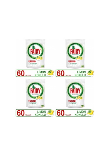 Fairy Hepsi Bir Arada Limon Kokulu Bulaşık Makinesi Deterjanı 4 x 60 Tablet