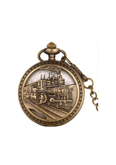 Kişiye Özel Retro Tasarımlı Quartz Tren Kabartmalı Zincirli Köste