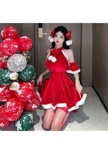 Homyl Cosplay Parti Rol Oynamak Için Yılbaşı Baba Mini Elbise Kırmızı