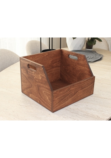 Ahşap Lp Plak Sandığı - Organizer Kutu Kestane Rengi - Wooden Lp Record Box Koyu Kırmızı