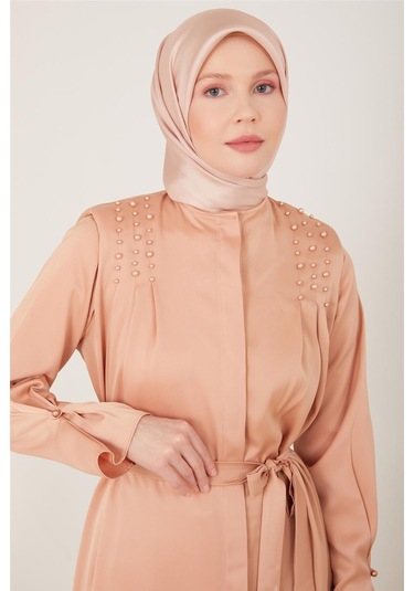 Armine Kolu Daraltılabilen İncili Ferace 23y8402 Latte Bej