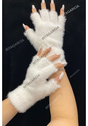 Peluş Kesik Parmak Eldiven Beyaz1