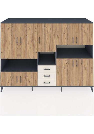 Kronos Dolap 13 Raflı 3 Çekmeceli 9 Kapaklı 220x59x163 Antrasit-ç Antrasit-çam/aytaşı