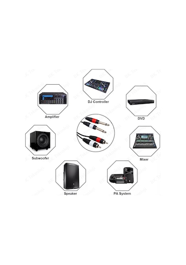 2x 6.35 mm 1/4 Erkek Jack to 2x RCA Erkek Ses Kablosu 3 Metre