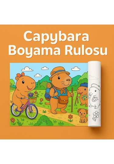 Capybara Boyama Rulosu 3 Metre Sevimli Capybara Karakterleri Uzun Boyama Kağıdı