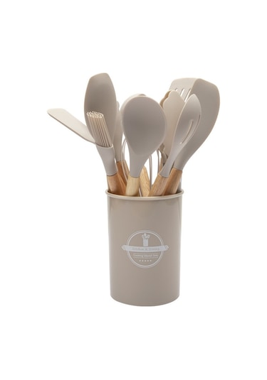 Yystore Silikon Mutfak Gereçleri Mutfak Seti Onbir Parçalı Yapışmaz Pişirme Seti Açık Gri