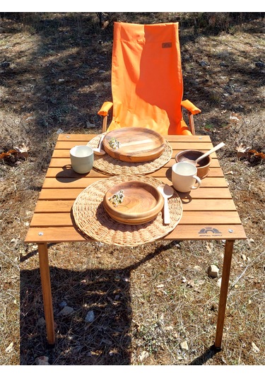 Joyfull Turtle 70x70x60 Cm Ahşap Katlanır Rulo Kamp, Piknik, Balk Kahverengi