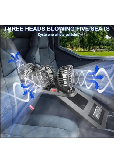 Atay Garage 3 Kafalı Vantilatör 12 Wolt Çıkışlı Arabada Karavanda Evde Kullanıma Musait