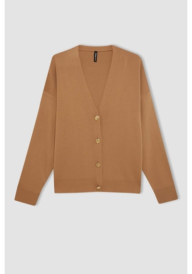 Defacto Relax Fit V Basic Düz Düğmeli Triko Hırka C5282AX24AUBG389 Bej Defacto Relax Fit V Basic Düz Düğmeli Triko Hırka C5282AX24AUBG389 Bej