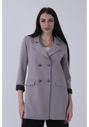Feminist Gri Astarlı Düğme Kapamalı Blazer Ceket 0105123.06 Gri
