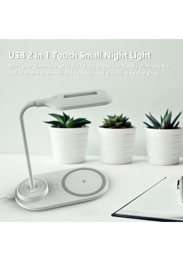 Pazly Usb 2-in-1 Dokunmatik Gece Lambası 10w Hızlı Kablosuz Şarj Cihazı - Mavi/beyaz