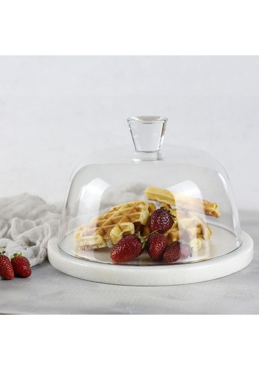 Akayev Mermer 25 CM Beyaz Kalın Cam Fanus