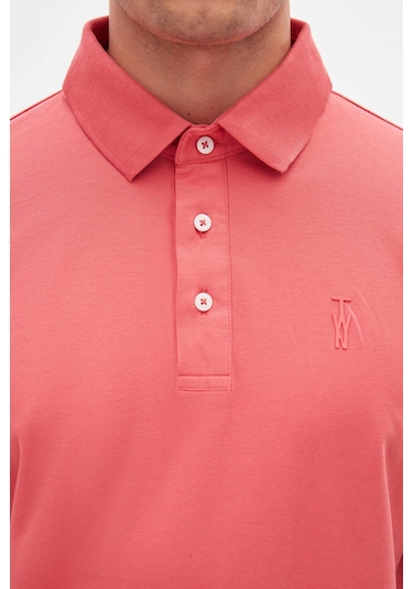 Twn Slim Fit Okyanus Mercanı Pike Dokulu T-shirt 4ec146011784m Mr2