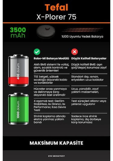 Tefal X-plorer Serie 75 3500mAh Robot Süpürge Bataryası