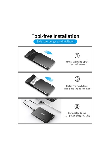 Moveevo Cool-fish K801 2.5 İnç Type-c 3.1 Sata Dış Hard Disk Kutusu, 10gbps Hızlı Transfer, Araçsız Kurulum, Windows/mac Uyumlu