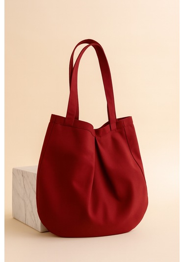 Yunusoğlu Home Bordo Çok Amaçlı Premium Oversize Noktalı Orta Boy Kanvas Kadın El Ve Omuz Çantası Bordo Noktalı