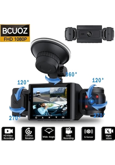 Xuweiwei 360 Derece 4 Kanalli Dash Cam 1080p On Sag Sol Arka 480p 4 Lens Without Card Gece Gorusu Wdr 64gb Opsiyonel 24h Park Modu